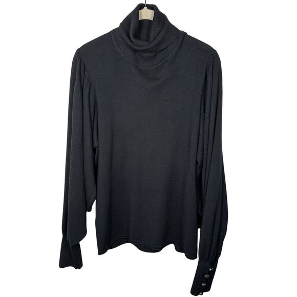 SMF Black Balloon Sleeve Rhinestone Turtleneck Sweater Women's XL - Picture 1 of 6
